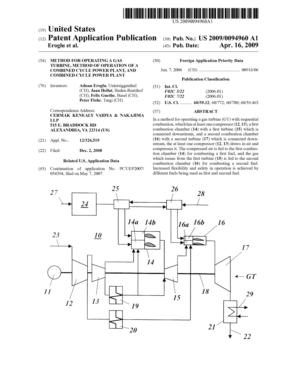 METHOD FOR OPERATING A GAS TURBINE, METHOD OF OPERATION OF A COMBINED CYCLE POWER PLANT, AND COMBINED CYCLE POWER PLANT - diagram, schematic, and image 01