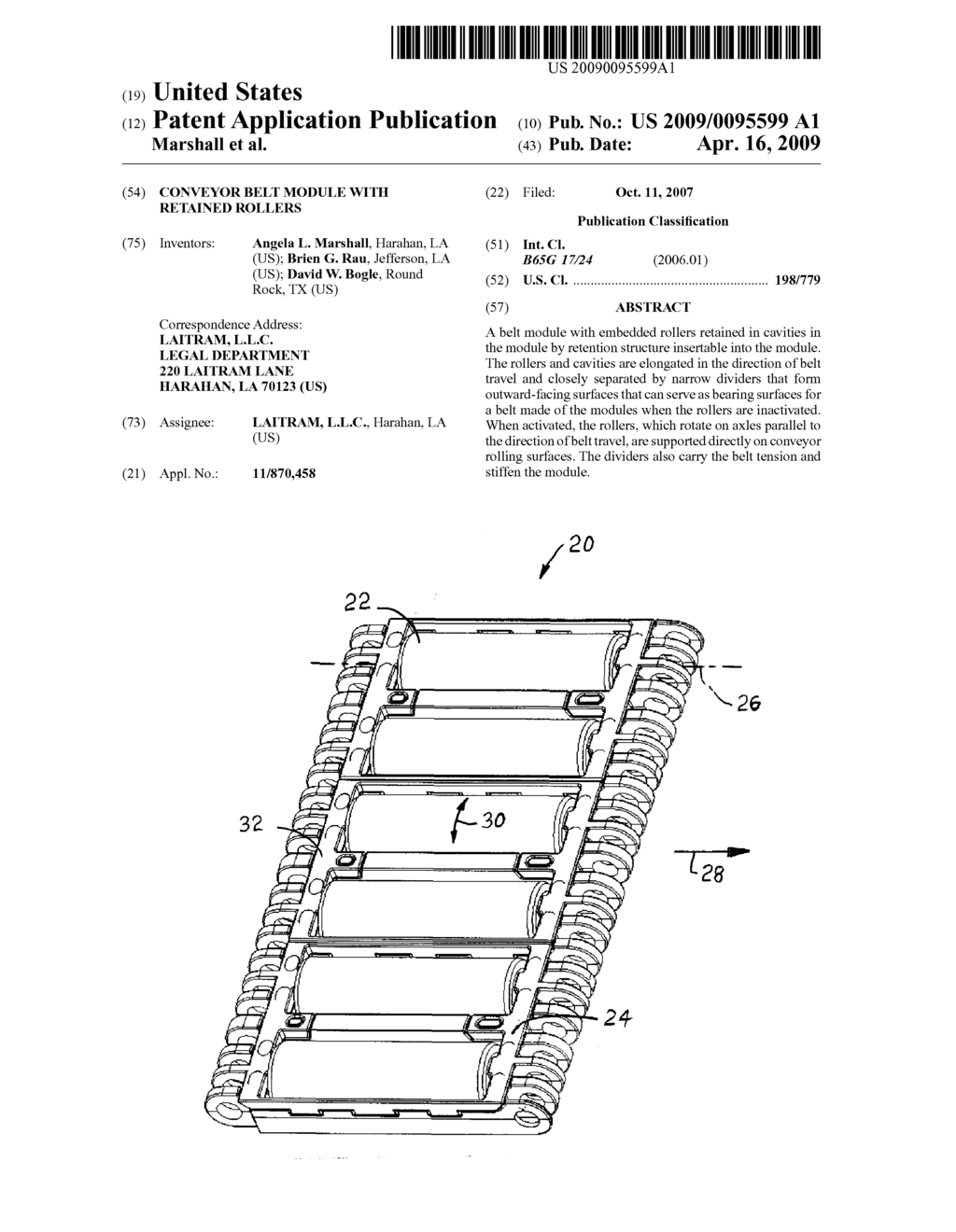 CONVEYOR BELT MODULE WITH RETAINED ROLLERS - diagram, schematic, and image 01