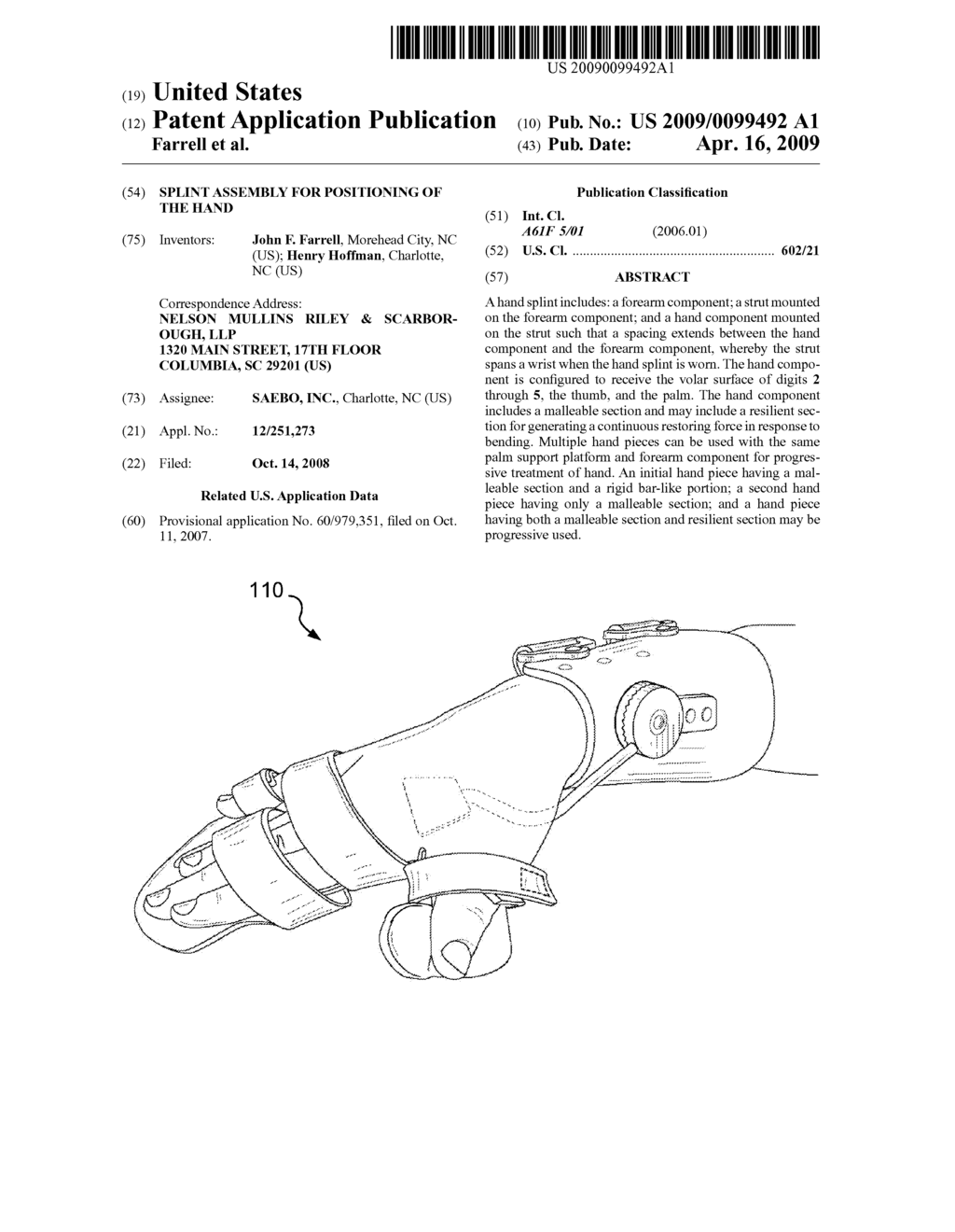 SPLINT ASSEMBLY FOR POSITIONING OF THE HAND - diagram, schematic, and image 01