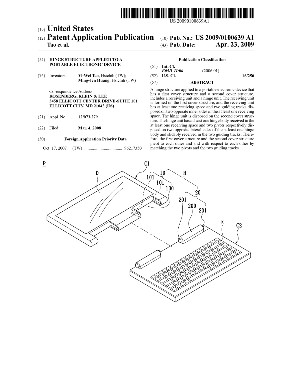 Hinge structure applied to a portable electronic device - diagram, schematic, and image 01