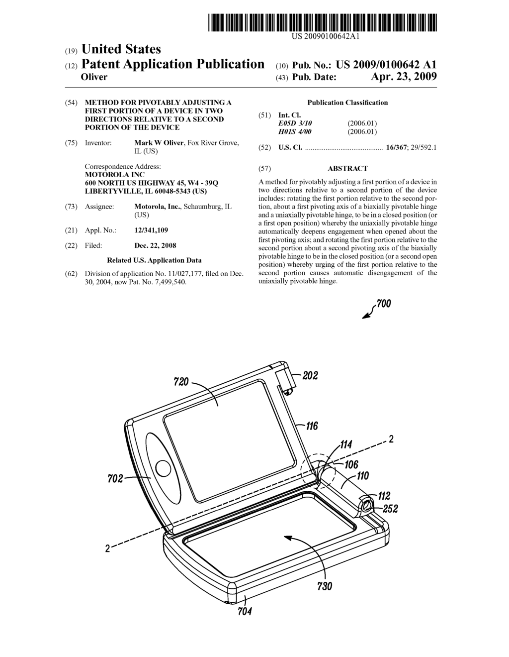 Method for Pivotably Adjusting a First Portion of a Device in Two Directions Relative to a Second Portion of the Device - diagram, schematic, and image 01