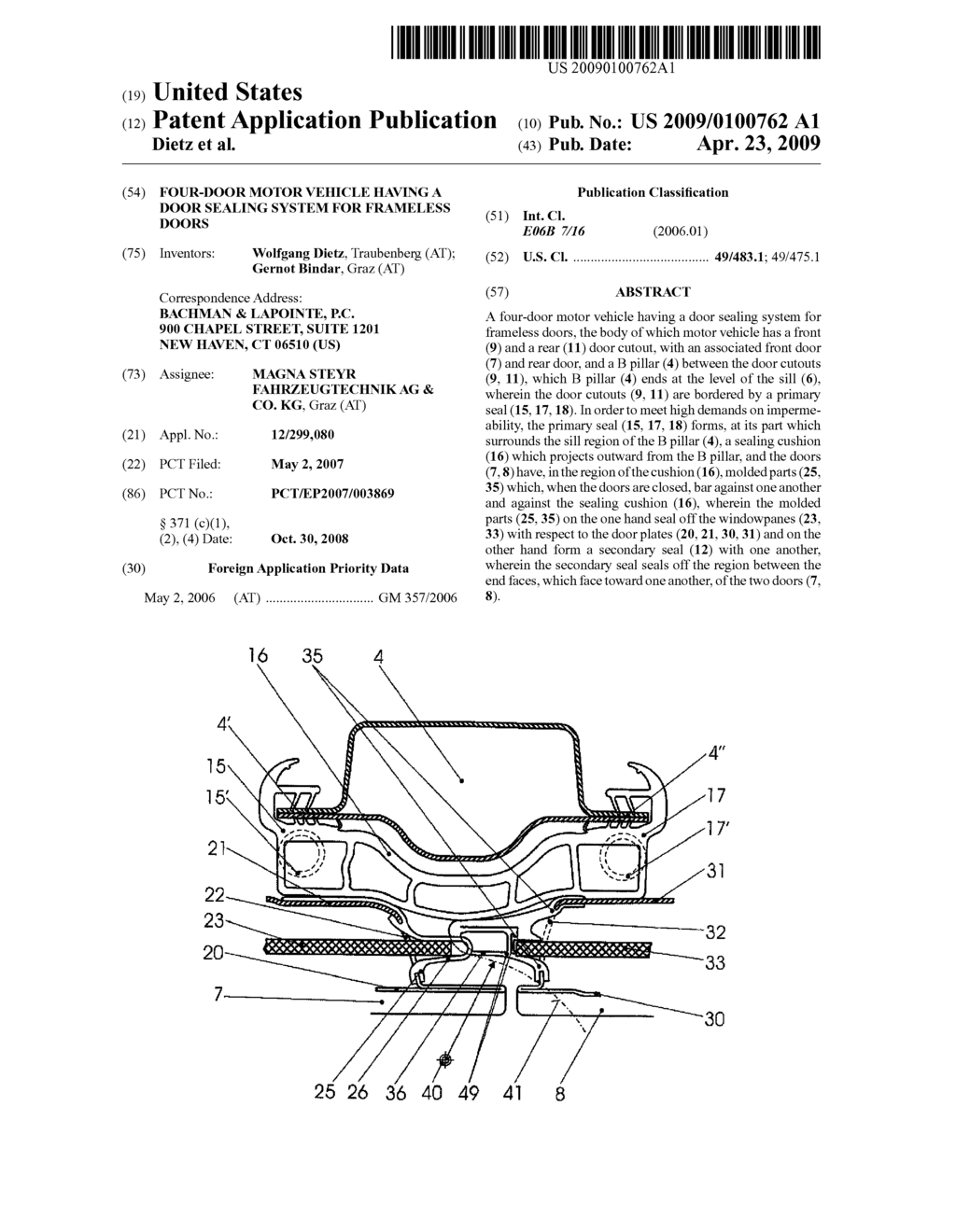 FOUR-DOOR MOTOR VEHICLE HAVING A DOOR SEALING SYSTEM FOR FRAMELESS DOORS - diagram, schematic, and image 01