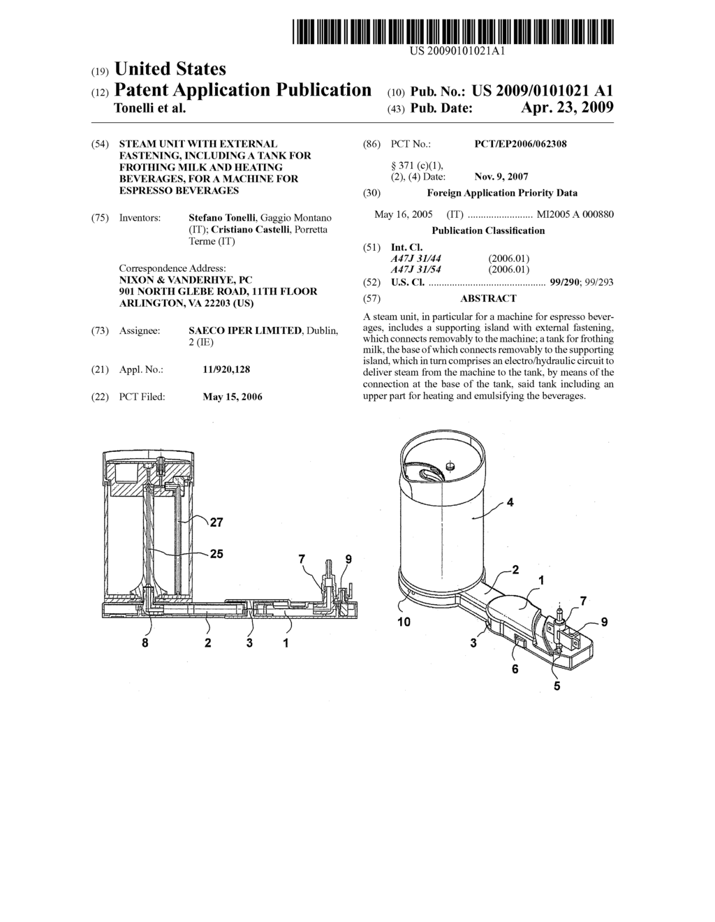 Steam Unit with External Fastening, Including a Tank for Frothing Milk and Heating Beverages, for a Machine for Espresso Beverages - diagram, schematic, and image 01