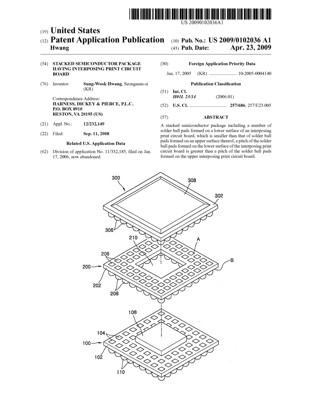 Stacked semiconductor package having interposing print circuit board - diagram, schematic, and image 01