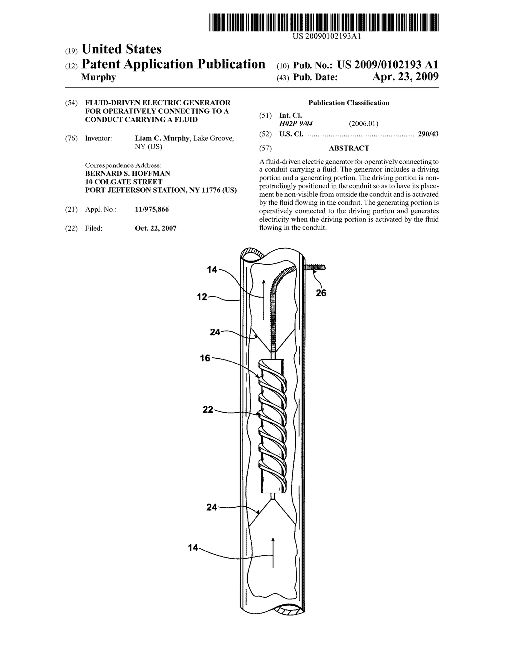 Fluid-driven electric generator for operatively connecting to a conduct carrying a fluid - diagram, schematic, and image 01