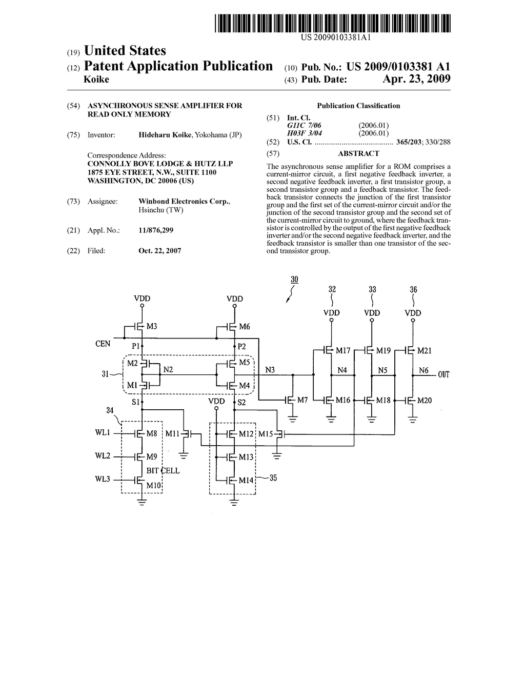 ASYNCHRONOUS SENSE AMPLIFIER FOR READ ONLY MEMORY - diagram, schematic, and image 01