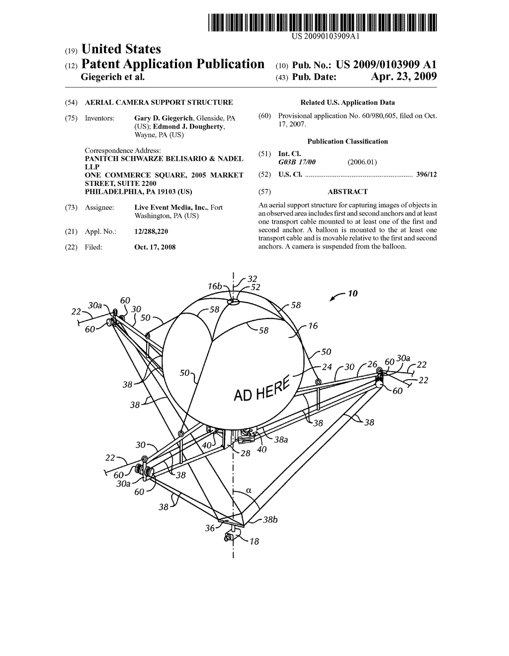 Aerial camera support structure - diagram, schematic, and image 01