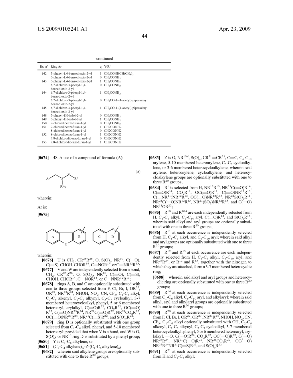 THIO-SUBSTITUTED TRICYCLIC AND BICYCLIC AROMATIC METHANESULFINYL DERIVATIVES - diagram, schematic, and image 45