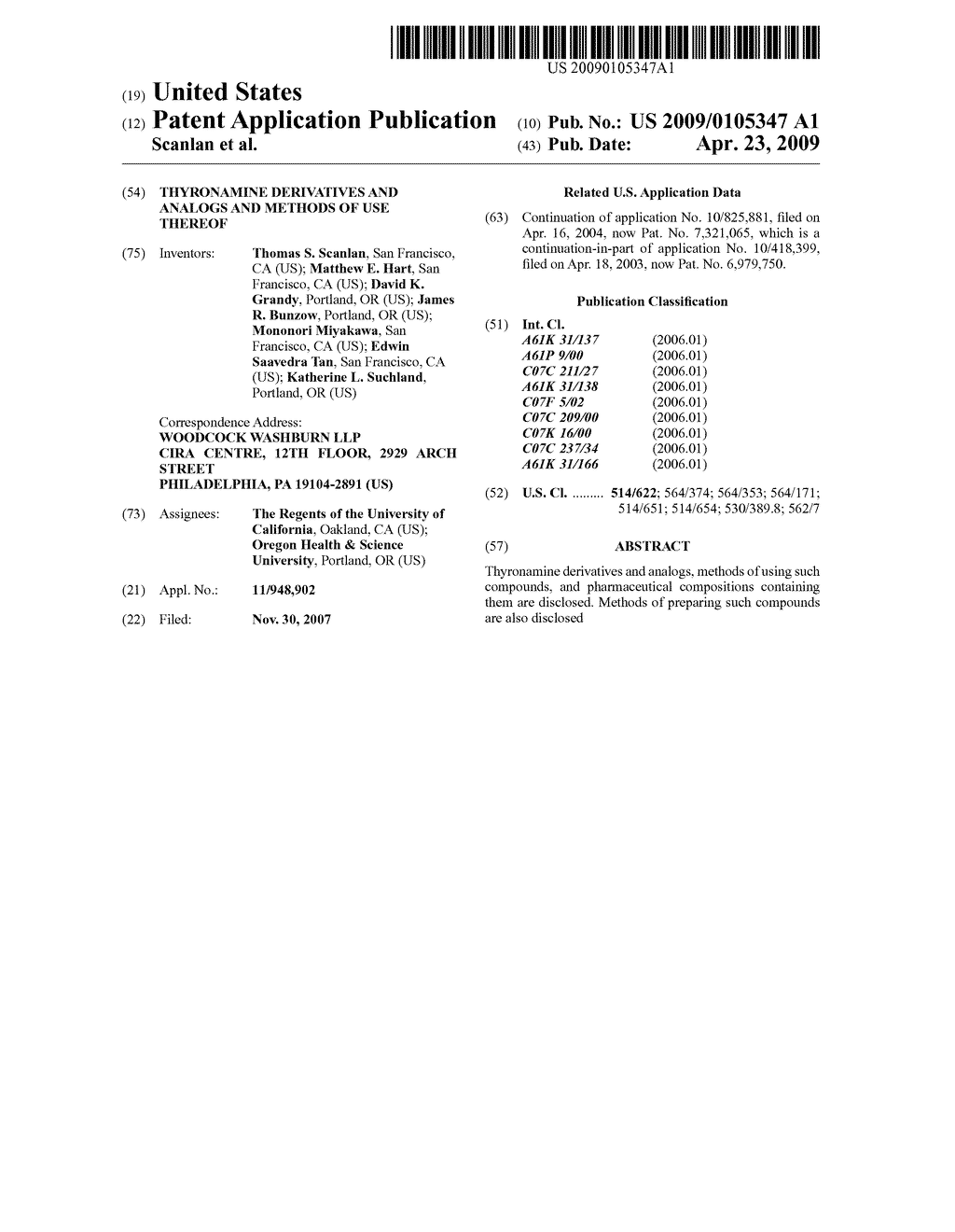 THYRONAMINE DERIVATIVES AND ANALOGS AND METHODS OF USE THEREOF - diagram, schematic, and image 01