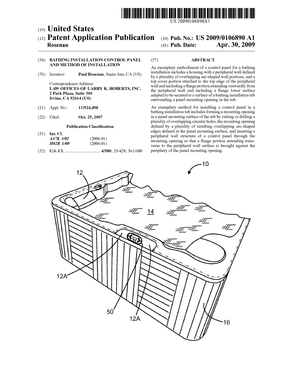 BATHING INSTALLATION CONTROL PANEL AND METHOD OF INSTALLATION - diagram, schematic, and image 01