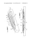 SYSTEM FOR TRANSPORTING A SPAN ON A ROAD VEHICLE CAPABLE OF BEING TRANSFORMED INTO AN AMPHIBIOUS VEHICLE ENABLING THE CROSSING OF A DRY OR WATER-FILLED GAP BY ANY ROAD VEHICLE diagram and image