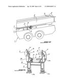 SYSTEM FOR TRANSPORTING A SPAN ON A ROAD VEHICLE CAPABLE OF BEING TRANSFORMED INTO AN AMPHIBIOUS VEHICLE ENABLING THE CROSSING OF A DRY OR WATER-FILLED GAP BY ANY ROAD VEHICLE diagram and image