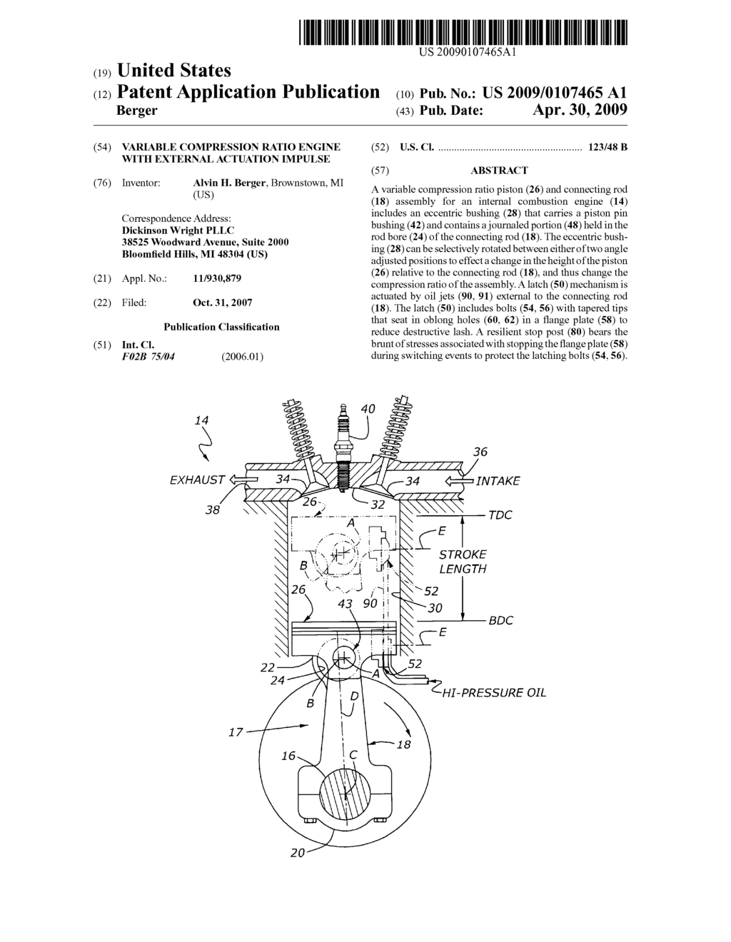 VARIABLE COMPRESSION RATIO ENGINE WITH EXTERNAL ACTUATION IMPULSE - diagram, schematic, and image 01