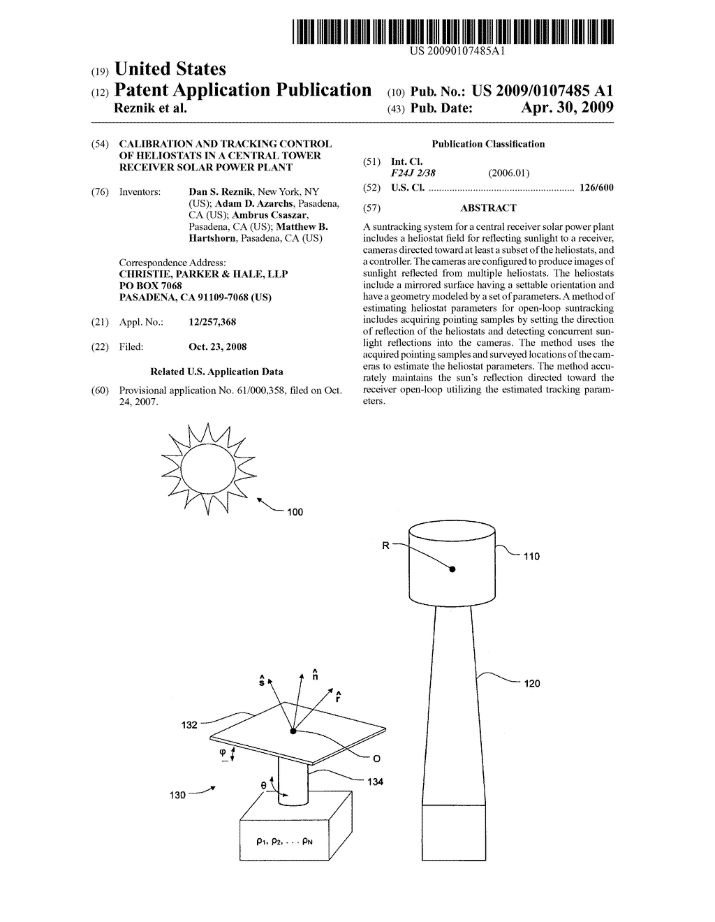 CALIBRATION AND TRACKING CONTROL OF HELIOSTATS IN A CENTRAL TOWER RECEIVER SOLAR POWER PLANT - diagram, schematic, and image 01