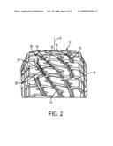 Off-road tire tread having strake and chamfer structure diagram and image