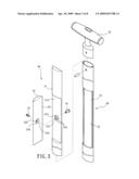 Retractable single luggage handle with arrangement for holding an auxiliary piece of luggage on top of a main piece of luggage by turning into a cross support diagram and image