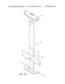 Retractable single luggage handle with arrangement for holding an auxiliary piece of luggage on top of a main piece of luggage by turning into a cross support diagram and image