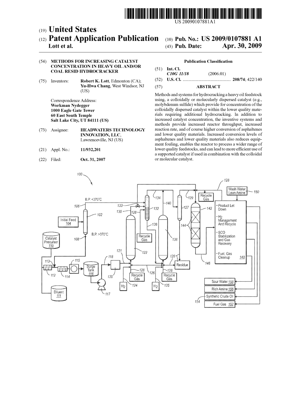 METHODS FOR INCREASING CATALYST CONCENTRATION IN HEAVY OIL AND/OR COAL RESID HYDROCRACKER - diagram, schematic, and image 01