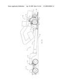 METHOD AND APPARATUS FOR TRANSITIONING A HEAVY EQUIPMENT HAULING REAR LOADING TRAILER BETWEEN TRANSPORT AND LOADING POSITIONS diagram and image