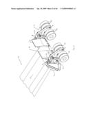 METHOD AND APPARATUS FOR TRANSITIONING A HEAVY EQUIPMENT HAULING REAR LOADING TRAILER BETWEEN TRANSPORT AND LOADING POSITIONS diagram and image