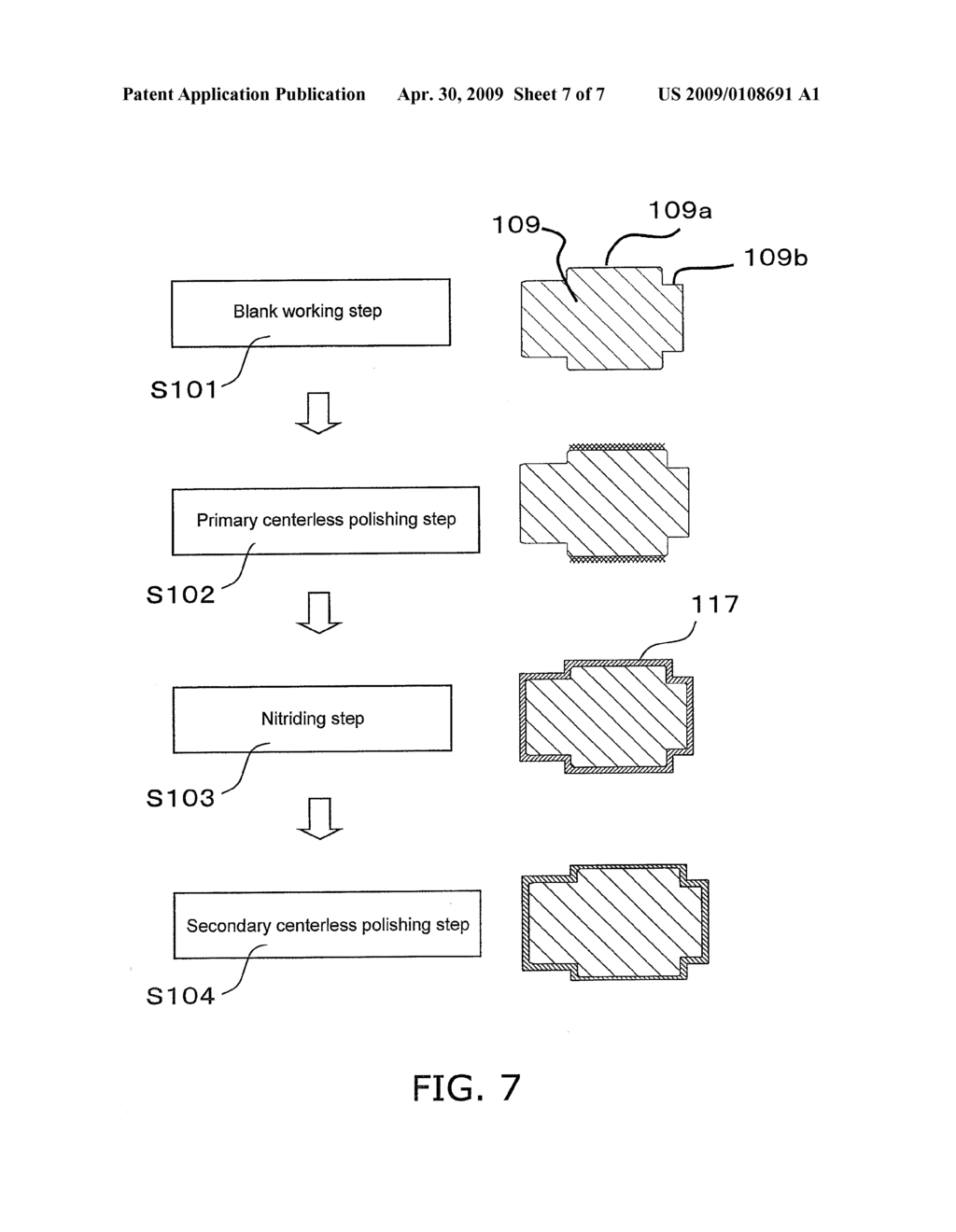 HYDRODYNAMIC BEARING DEVICE, MOTOR AND INFORMATION RECORDING AND REPRODUCING APPARATUS IN WHICH SAME IS USED, AND METHOD FOR MANUFACTURING SHAFT USED IN HYDRODYNAMIC BEARING DEVICE - diagram, schematic, and image 08