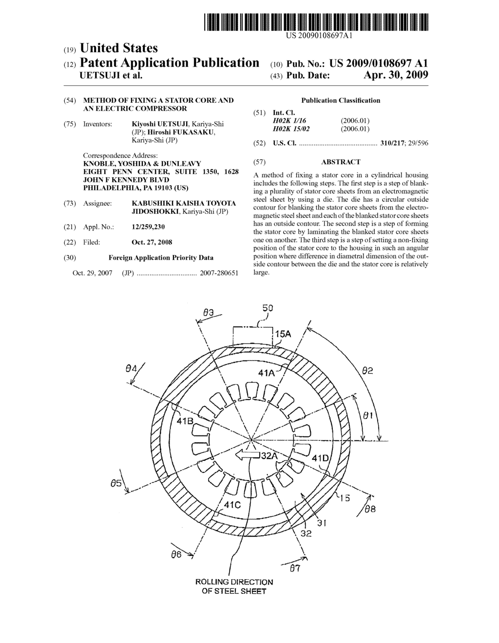 METHOD OF FIXING A STATOR CORE AND AN ELECTRIC COMPRESSOR - diagram, schematic, and image 01