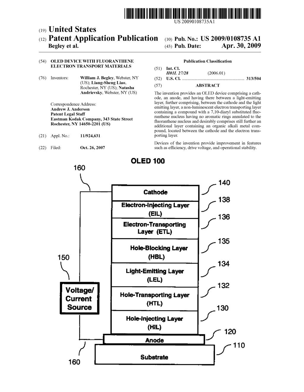 OLED DEVICE WITH FLUORANTHENE ELECTRON TRANSPORT MATERIALS - diagram, schematic, and image 01