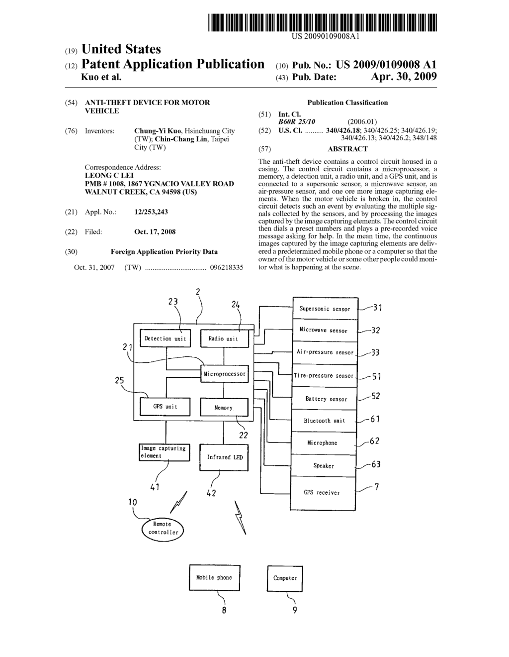 ANTI-THEFT DEVICE FOR MOTOR VEHICLE - diagram, schematic, and image 01