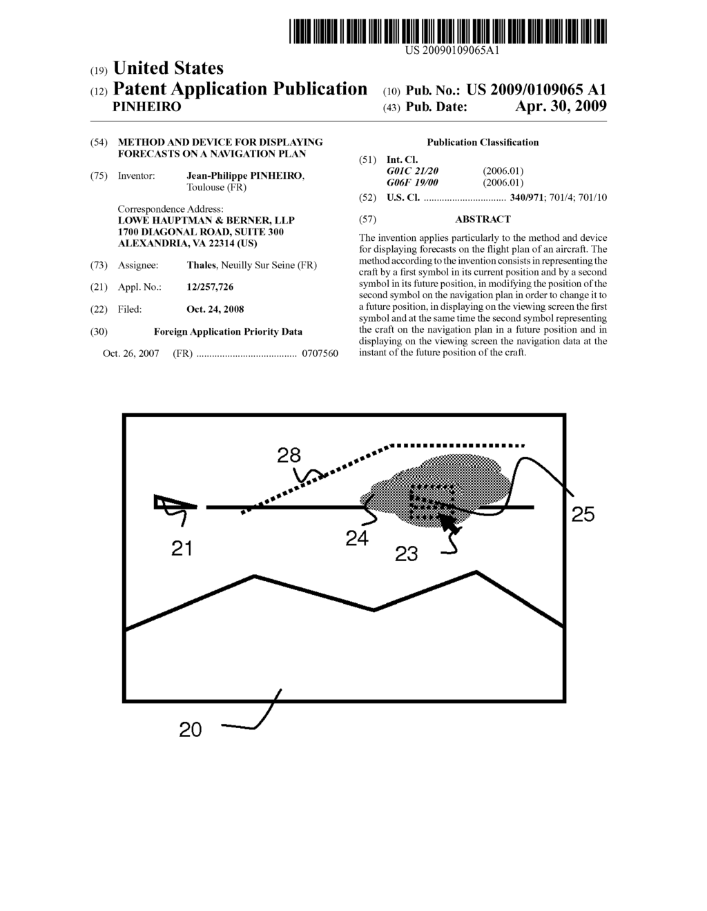 METHOD AND DEVICE FOR DISPLAYING FORECASTS ON A NAVIGATION PLAN - diagram, schematic, and image 01