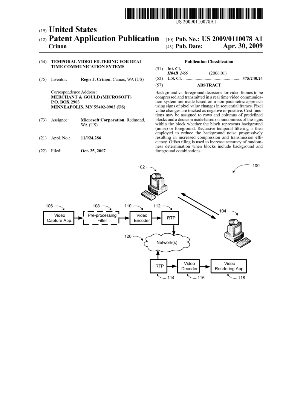 TEMPORAL VIDEO FILTERING FOR REAL TIME COMMUNICATION SYTEMS - diagram, schematic, and image 01