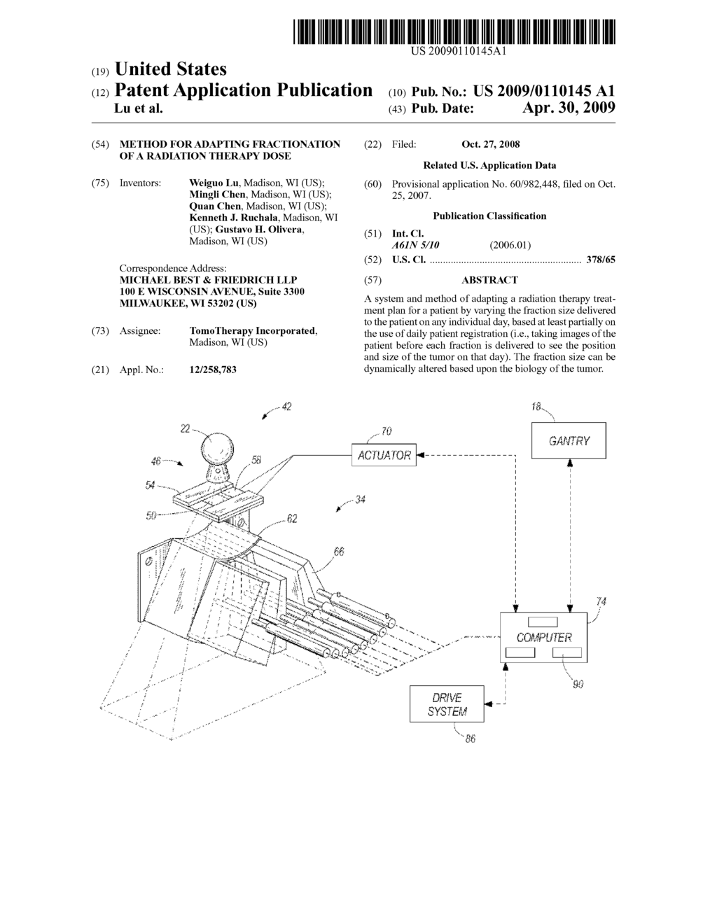 METHOD FOR ADAPTING FRACTIONATION OF A RADIATION THERAPY DOSE - diagram, schematic, and image 01