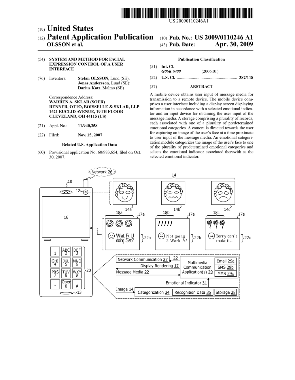 SYSTEM AND METHOD FOR FACIAL EXPRESSION CONTROL OF A USER INTERFACE - diagram, schematic, and image 01