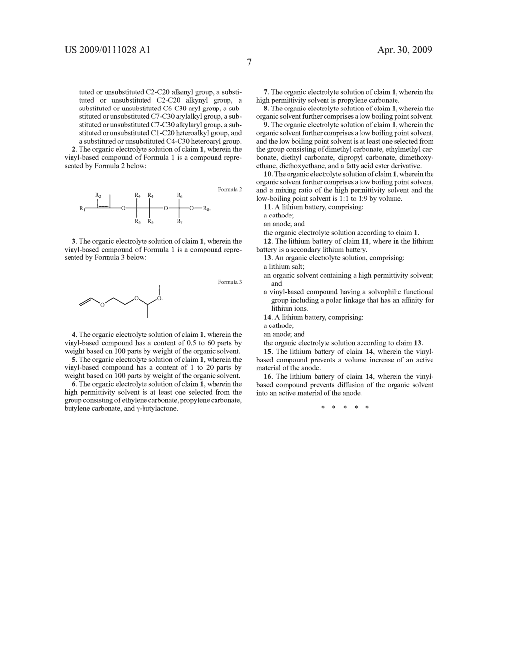 ORGANIC ELECTROLYTE SOLUTION INCLUDING VINYL-BASED COMPOUND AND LITHIUM BATTERY USING THE SAME - diagram, schematic, and image 11