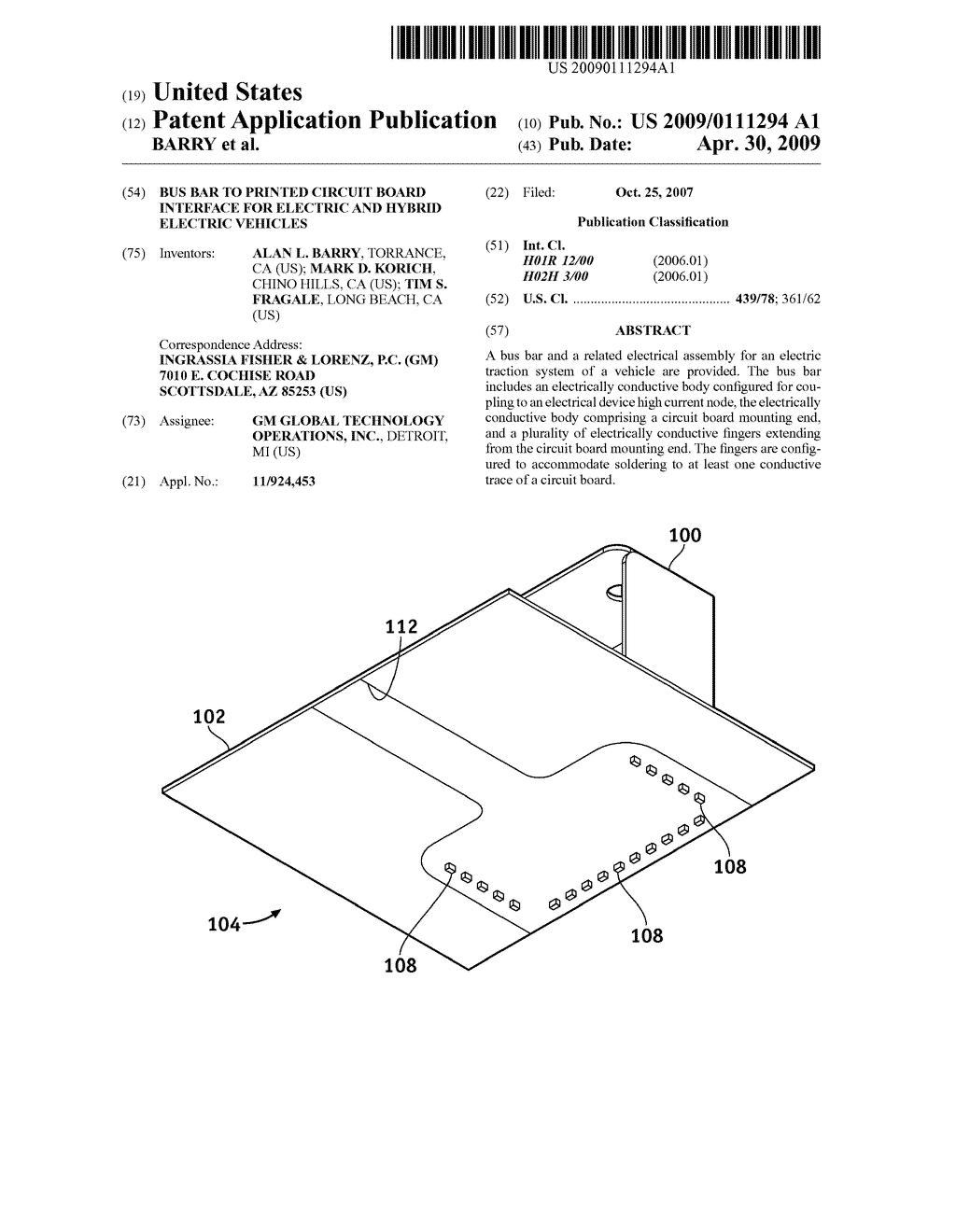 BUS BAR TO PRINTED CIRCUIT BOARD INTERFACE FOR ELECTRIC AND HYBRID ELECTRIC VEHICLES - diagram, schematic, and image 01