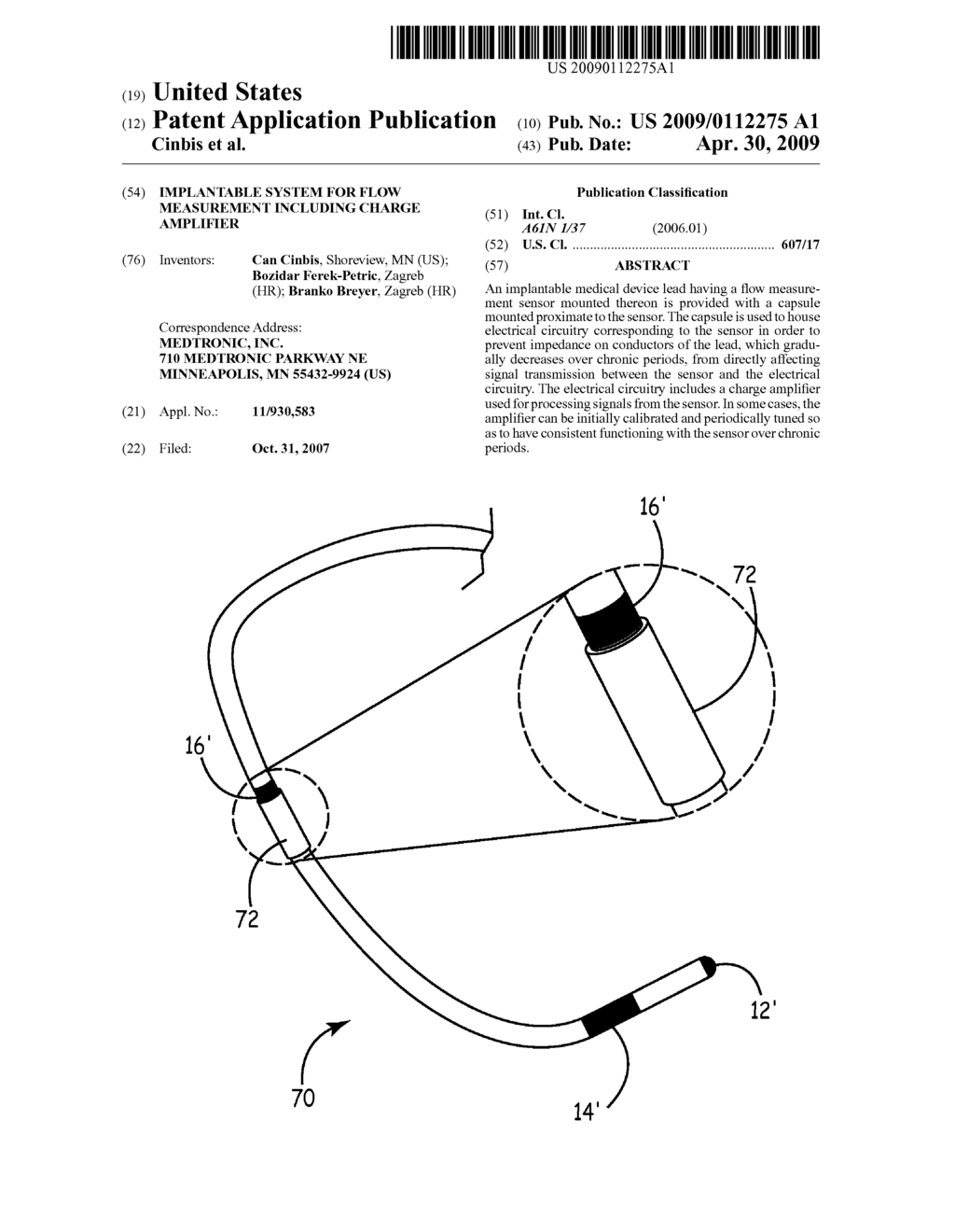 IMPLANTABLE SYSTEM FOR FLOW MEASUREMENT INCLUDING CHARGE AMPLIFIER - diagram, schematic, and image 01