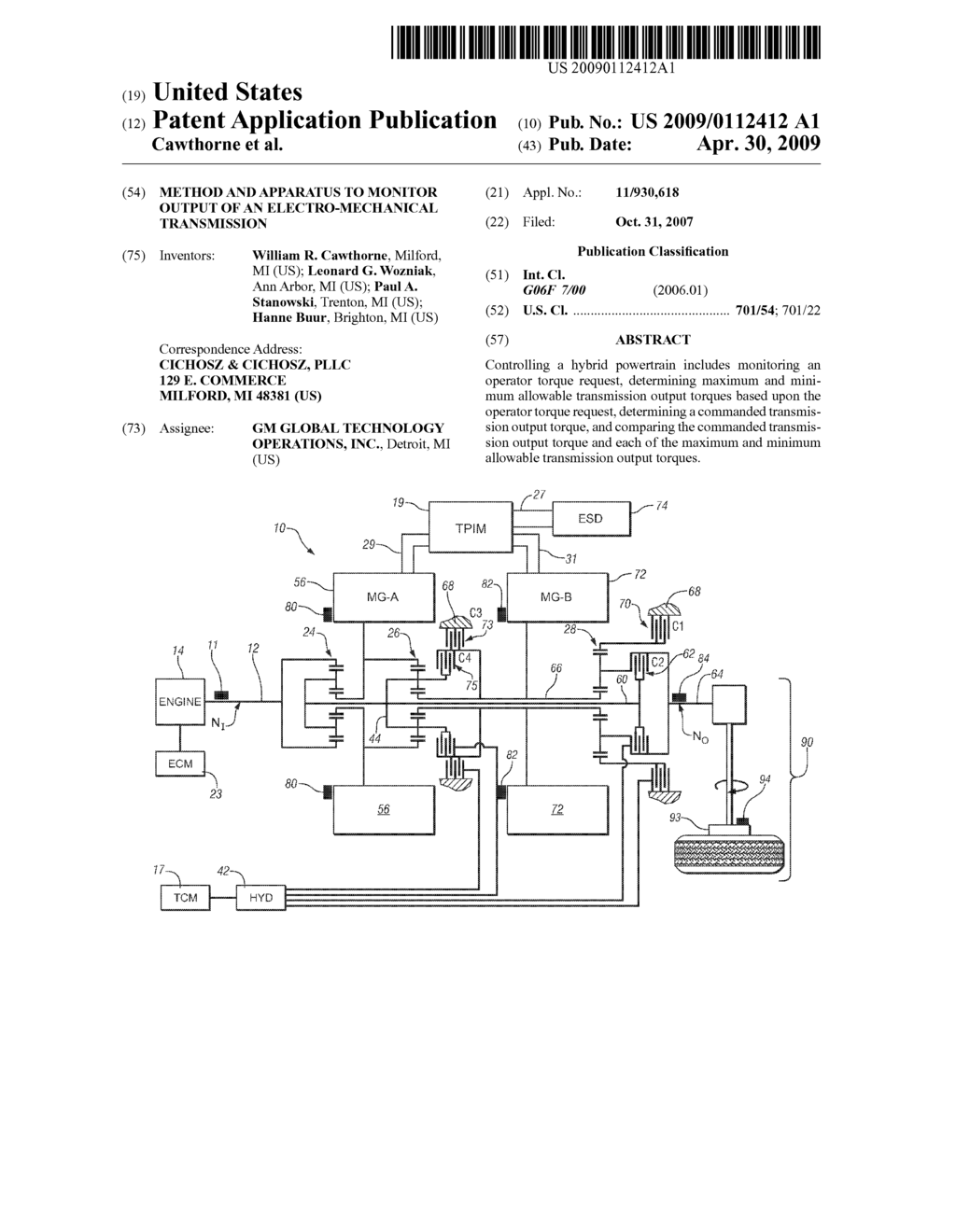 METHOD AND APPARATUS TO MONITOR OUTPUT OF AN ELECTRO-MECHANICAL TRANSMISSION - diagram, schematic, and image 01