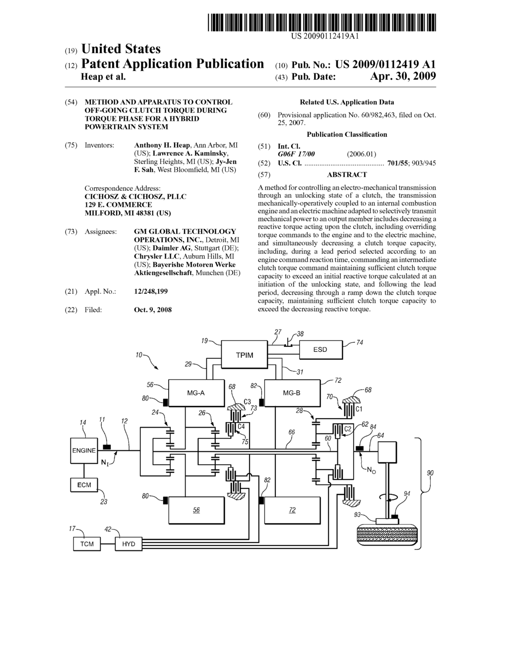 METHOD AND APPARATUS TO CONTROL OFF-GOING CLUTCH TORQUE DURING TORQUE PHASE FOR A HYBRID POWERTRAIN SYSTEM - diagram, schematic, and image 01