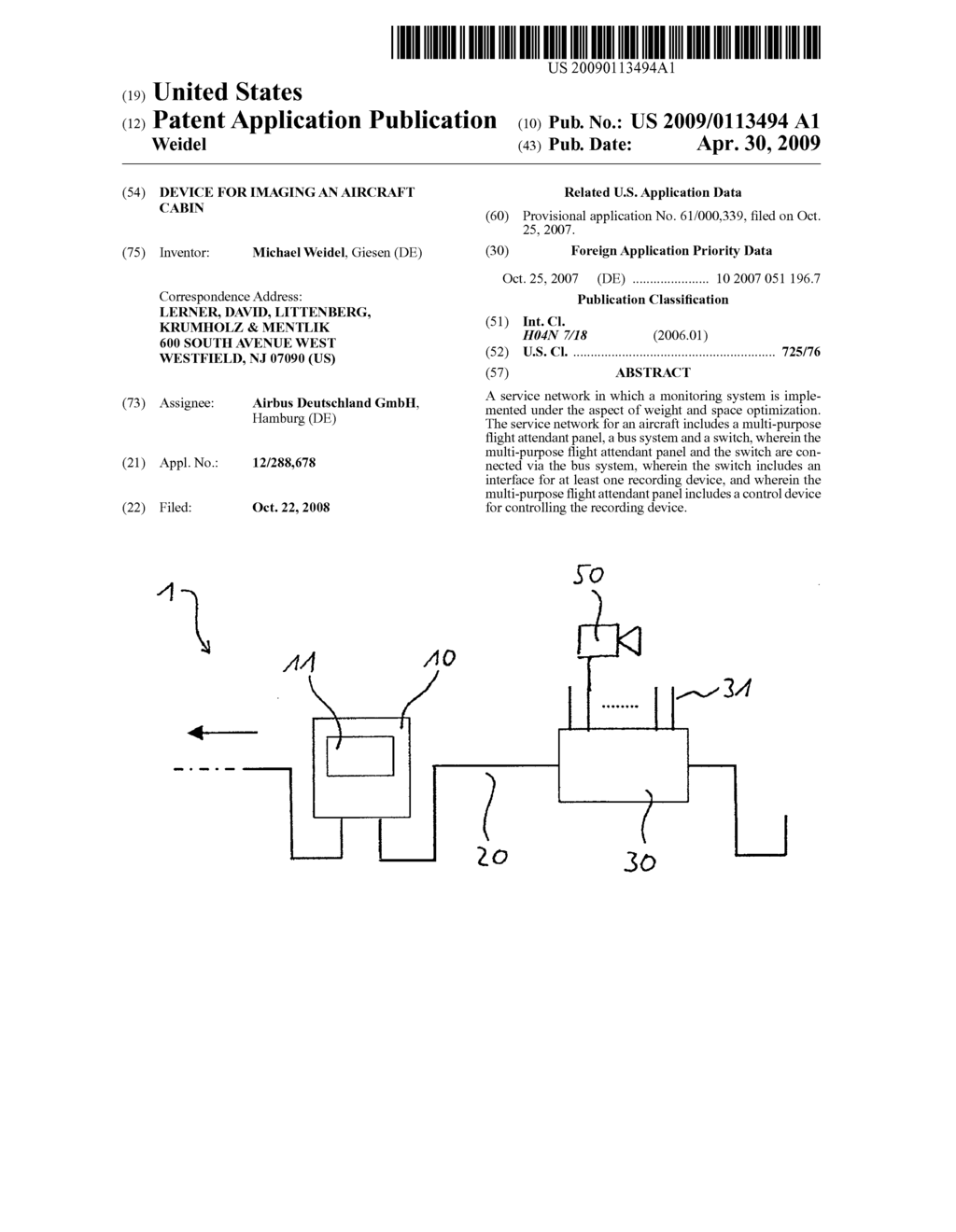 Device for imaging an aircraft cabin - diagram, schematic, and image 01