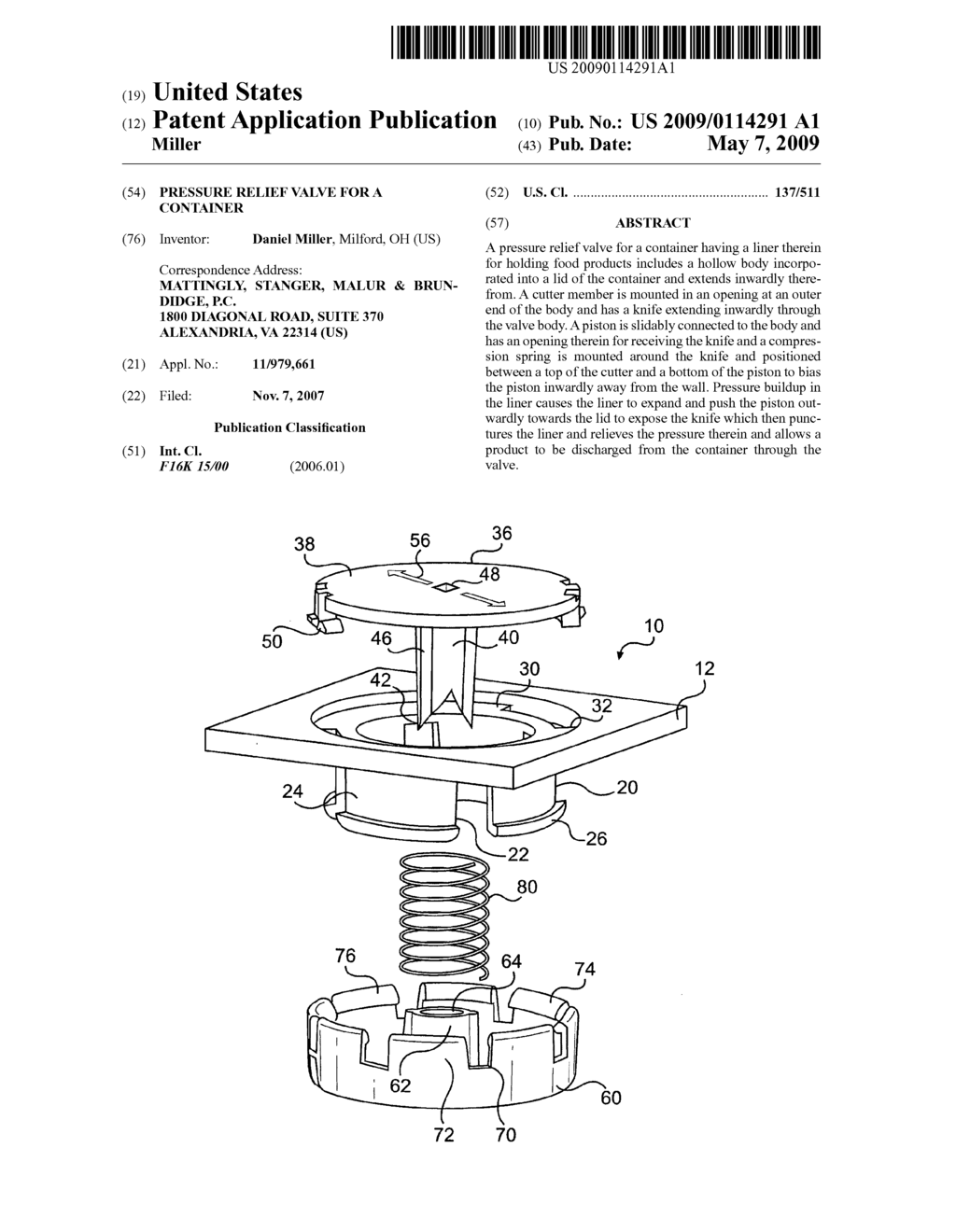 Pressure relief valve for a container - diagram, schematic, and image 01