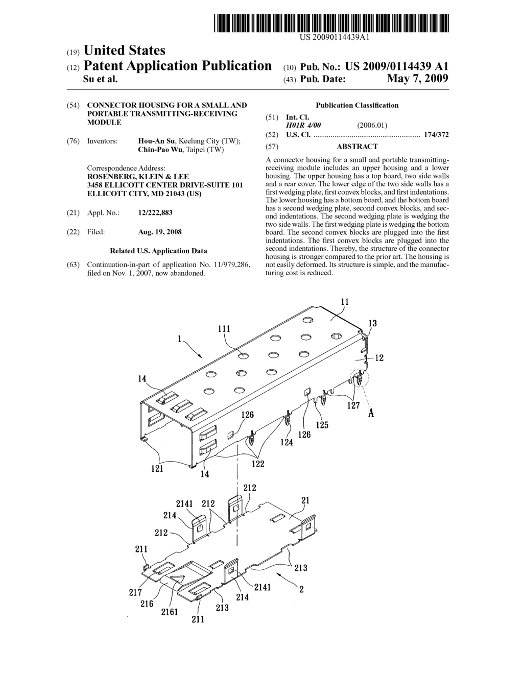 Connector housing for a small and portable transmitting-receiving module - diagram, schematic, and image 01