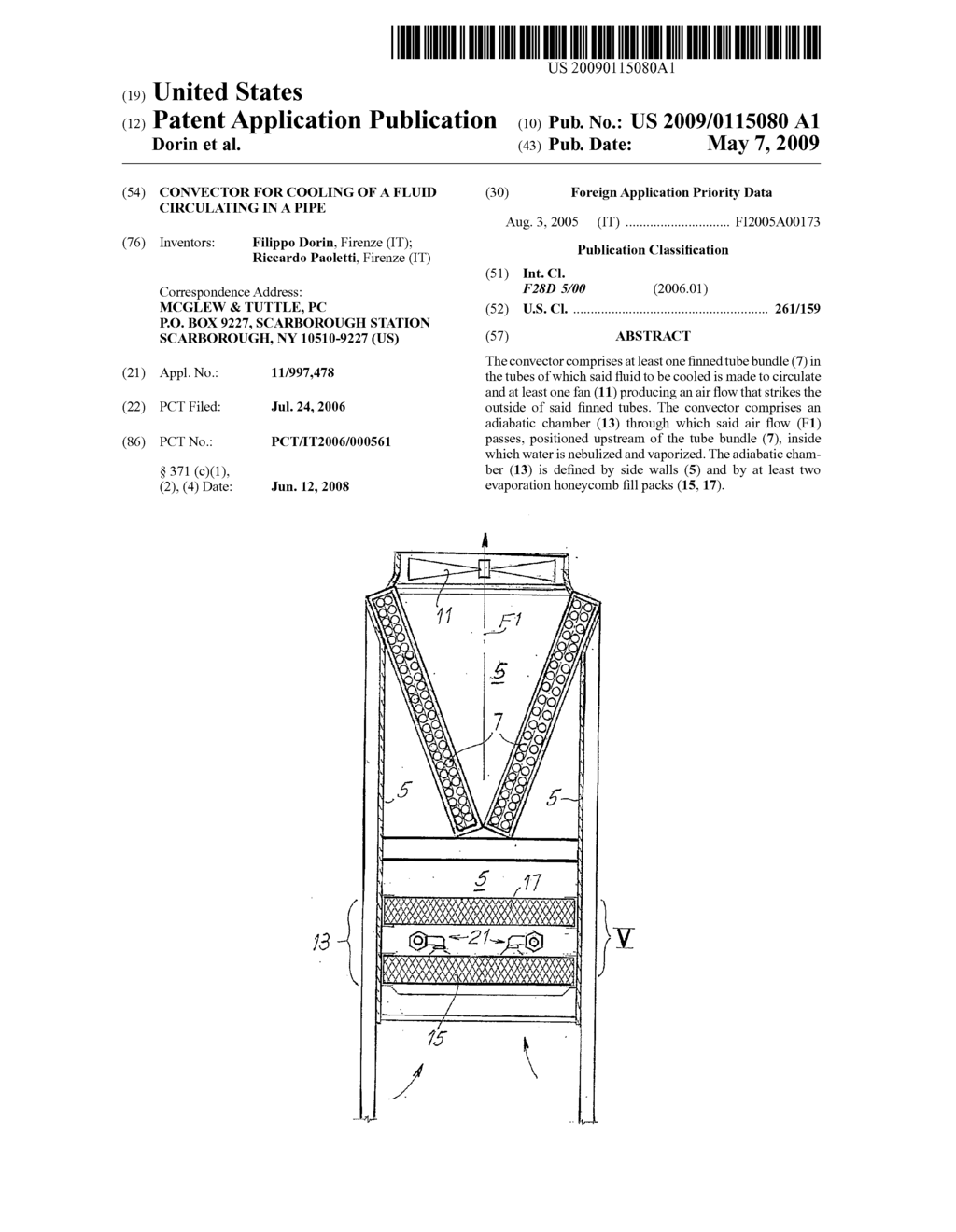 CONVECTOR FOR COOLING OF A FLUID CIRCULATING IN A PIPE - diagram, schematic, and image 01