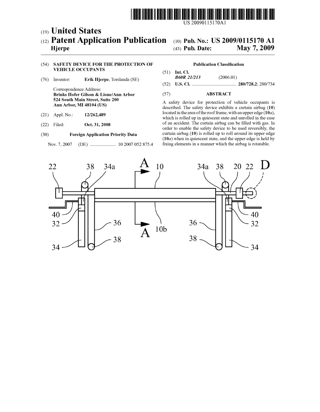 Safety Device for the Protection of Vehicle Occupants - diagram, schematic, and image 01