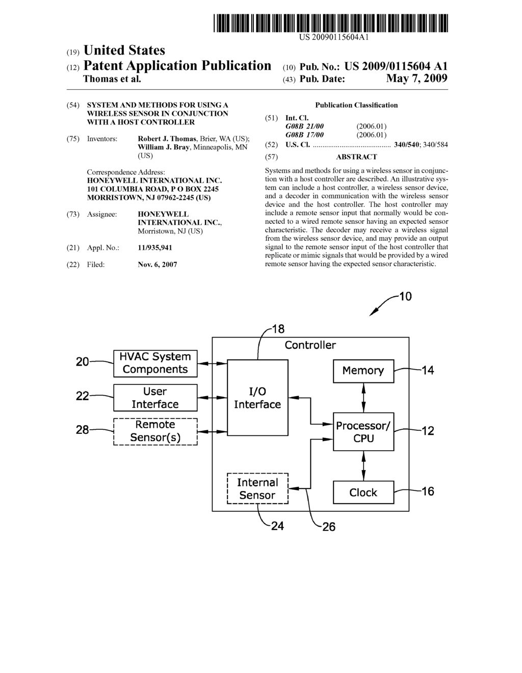 SYSTEM AND METHODS FOR USING A WIRELESS SENSOR IN CONJUNCTION WITH A HOST CONTROLLER - diagram, schematic, and image 01