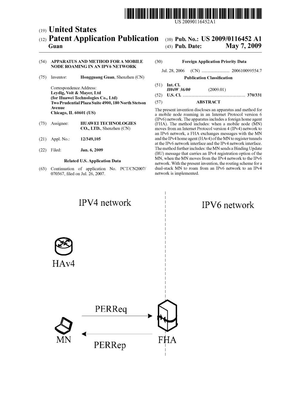 APPARATUS AND METHOD FOR A MOBILE NODE ROAMING IN AN IPv6 NETWORK - diagram, schematic, and image 01