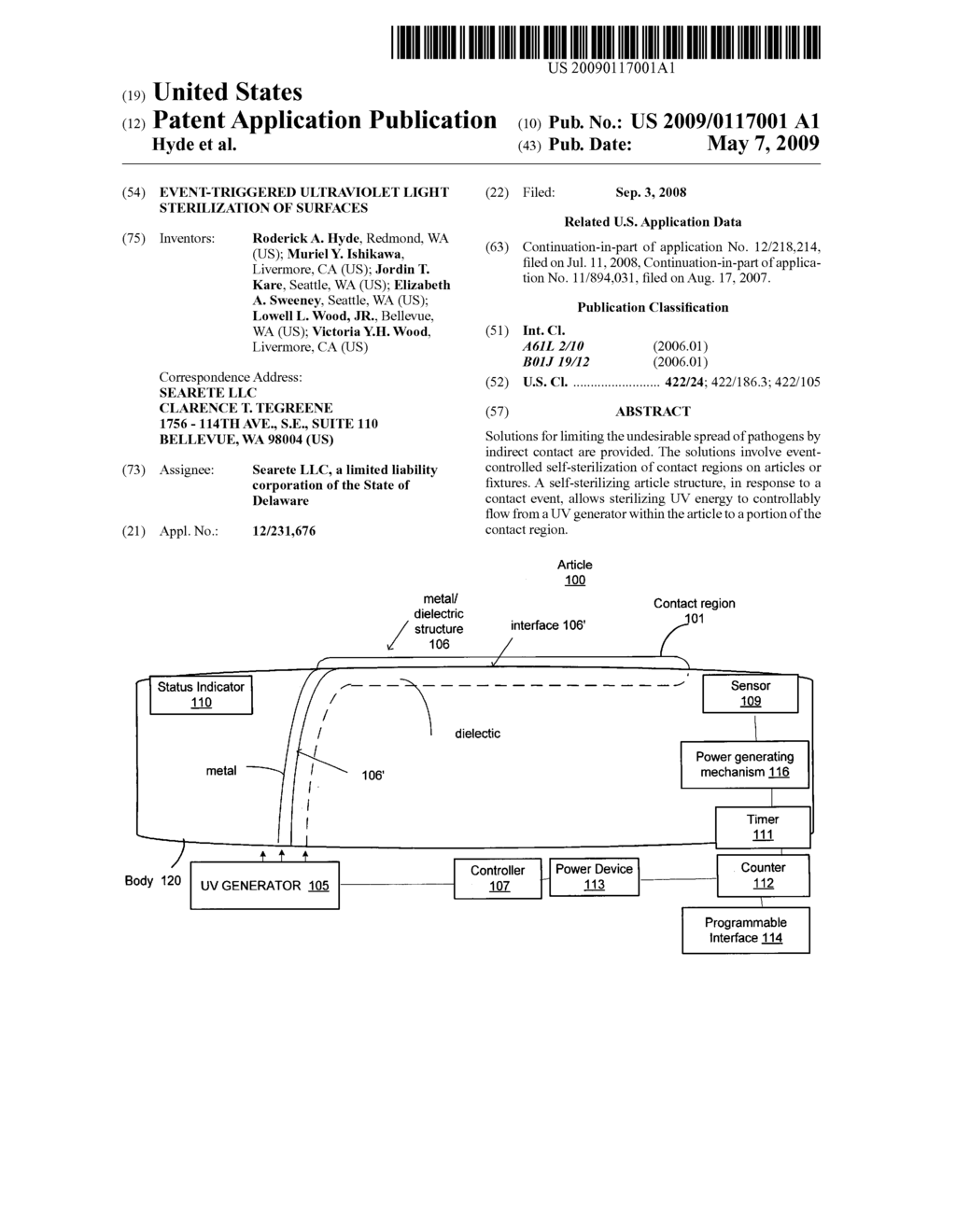 Event-triggered ultraviolet light sterilization of surfaces - diagram, schematic, and image 01