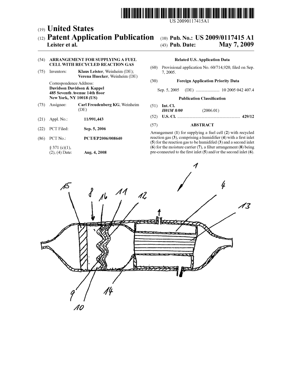 Arrangement for supplying a fuel cell with recycled reaction gas - diagram, schematic, and image 01