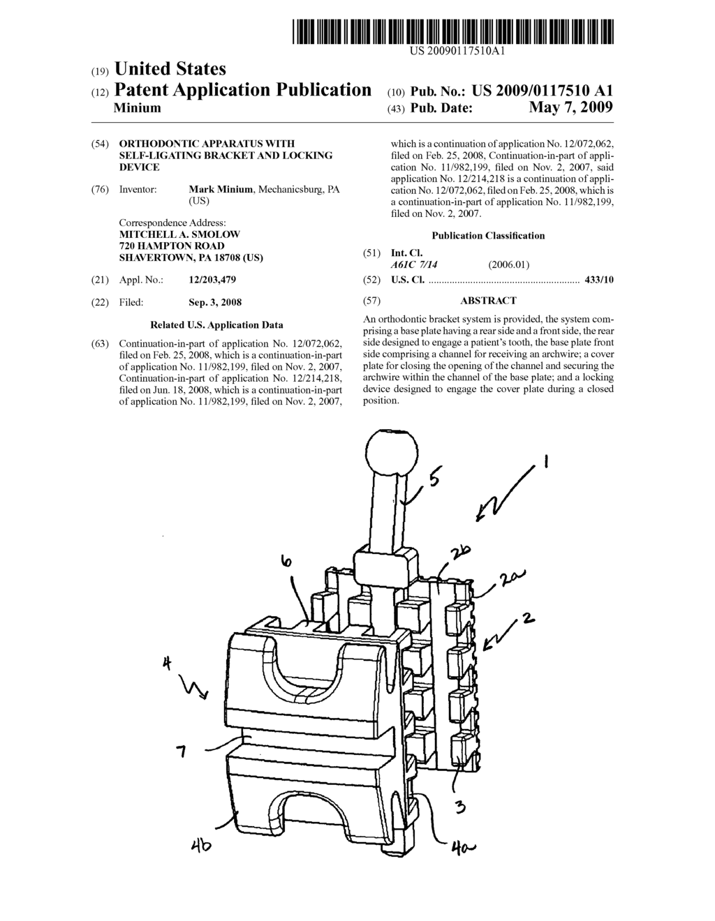 Orthodontic Apparatus With Self-Ligating Bracket and Locking Device - diagram, schematic, and image 01