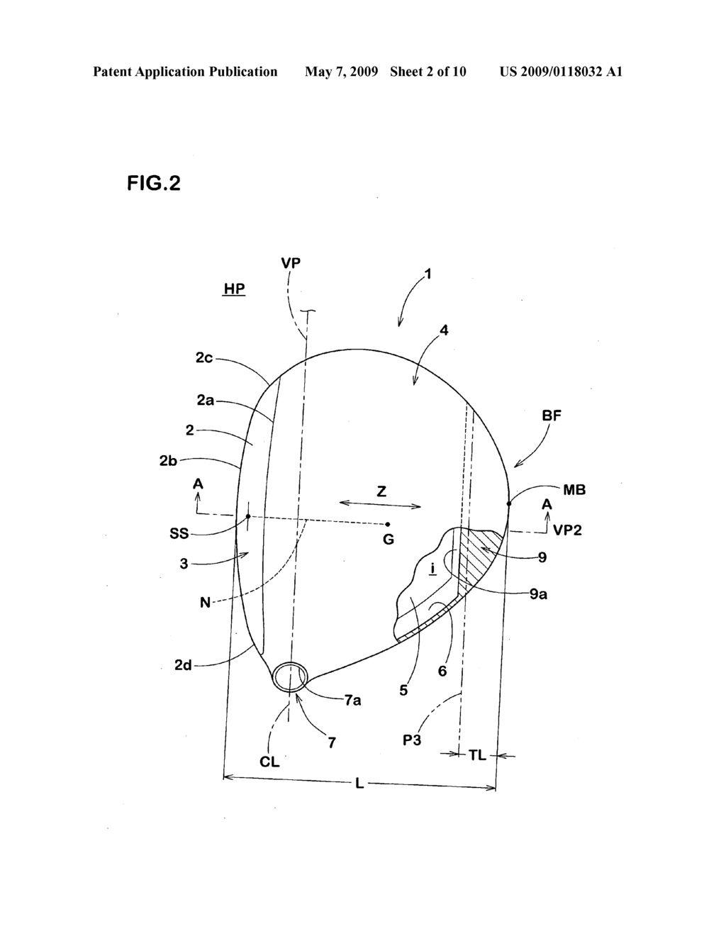 Wood-type golf club head - diagram, schematic, and image 03