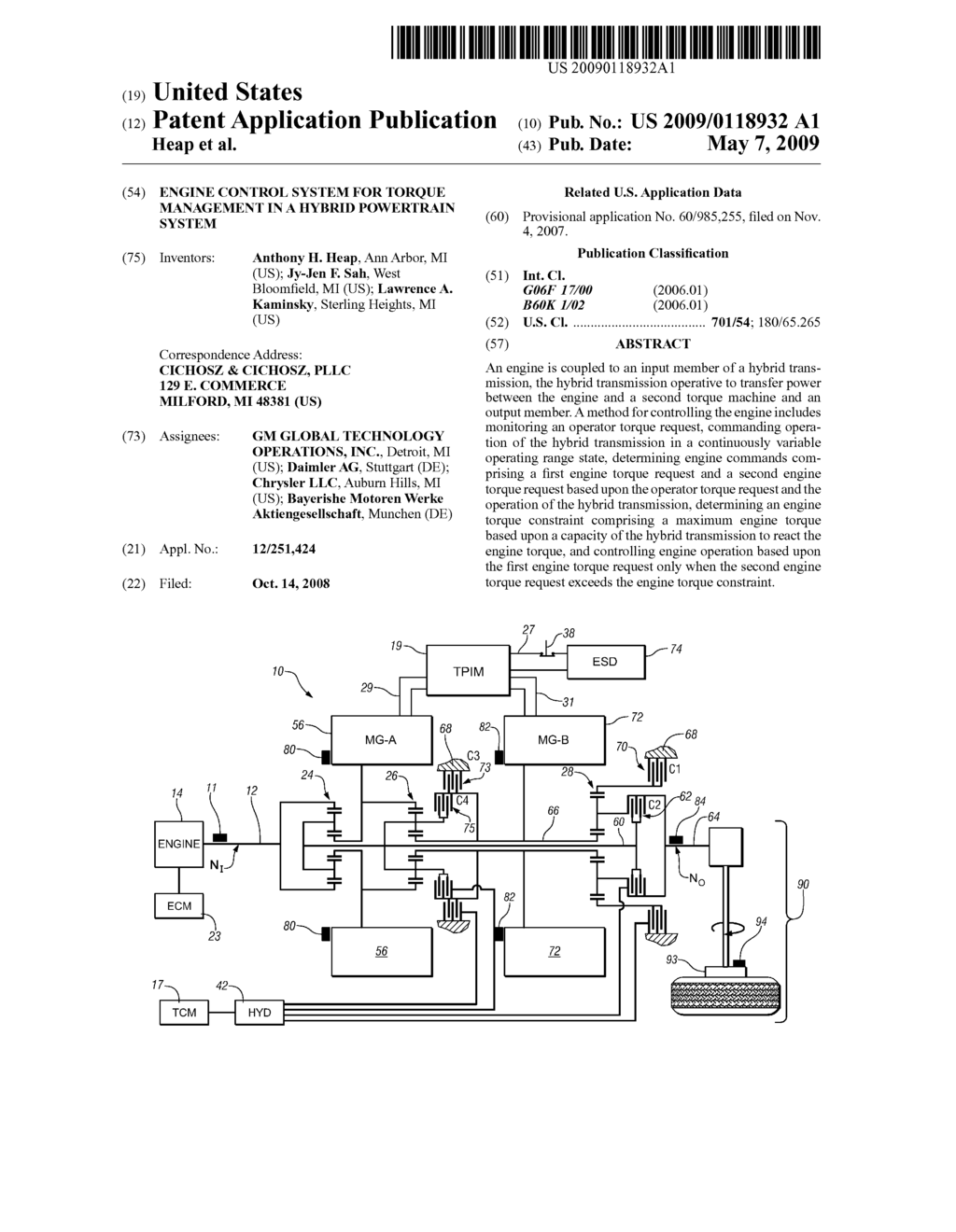 ENGINE CONTROL SYSTEM FOR TORQUE MANAGEMENT IN A HYBRID POWERTRAIN SYSTEM - diagram, schematic, and image 01