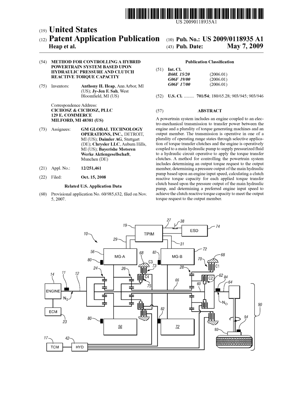 METHOD FOR CONTROLLING A HYBRID POWERTRAIN SYSTEM BASED UPON HYDRAULIC PRESSURE AND CLUTCH REACTIVE TORQUE CAPACITY - diagram, schematic, and image 01